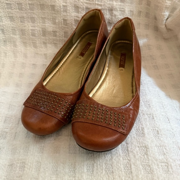 Ecco Brown Leather Slip On Ballet Flats - Picture 2 of 10